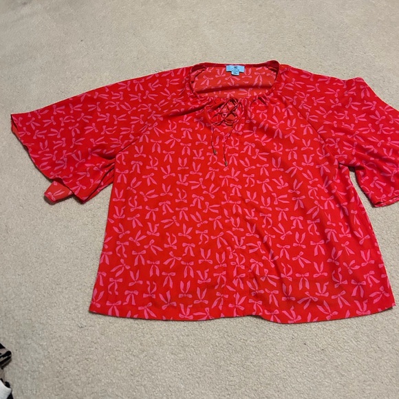 CeCe Red and Pink Bow 🎀 Print Blouse - Picture 4 of 7